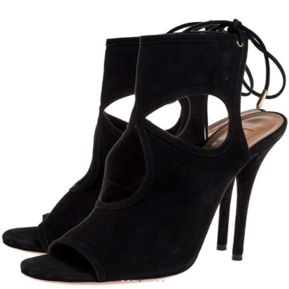 Aquazzura Black Suede Cut Out "Sexy Thing" Heels - Picture 4 of 13